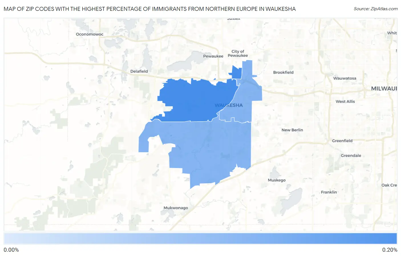 Zip Codes with the Highest Percentage of Immigrants from Northern Europe in Waukesha Map