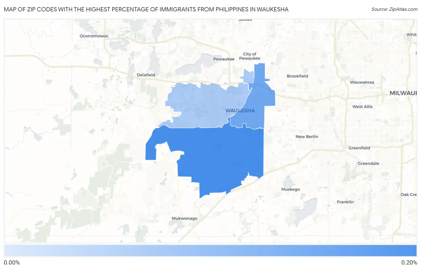 Zip Codes with the Highest Percentage of Immigrants from Philippines in Waukesha Map