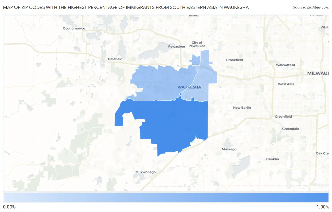 Zip Codes with the Highest Percentage of Immigrants from South Eastern Asia in Waukesha Map