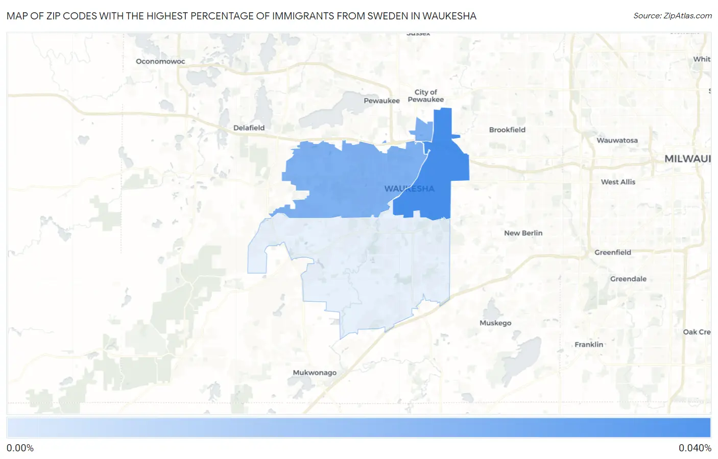 Zip Codes with the Highest Percentage of Immigrants from Sweden in Waukesha Map