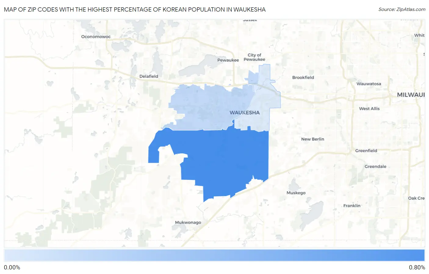 Zip Codes with the Highest Percentage of Korean Population in Waukesha Map