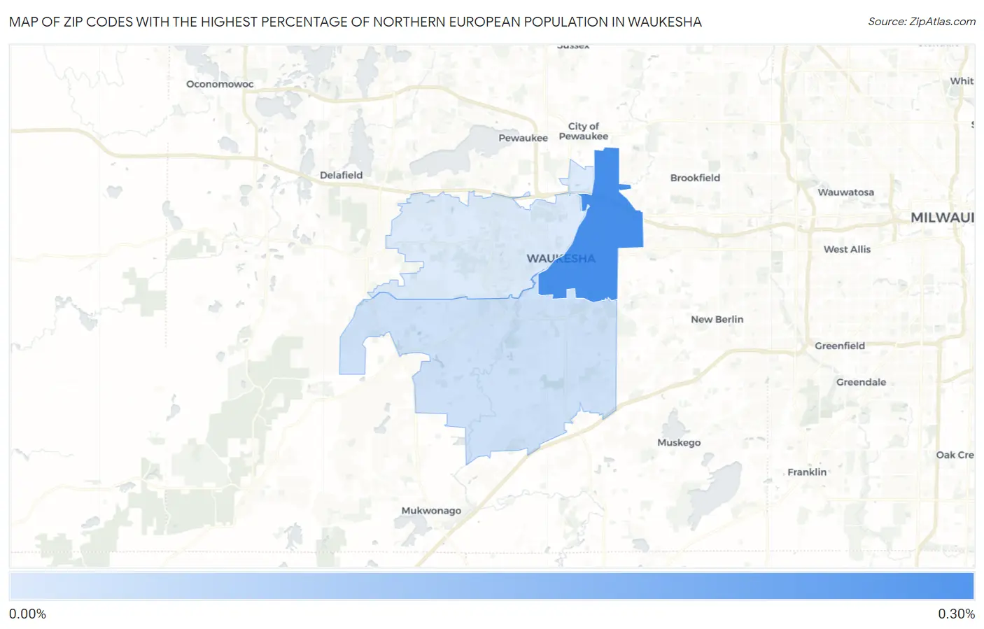 Zip Codes with the Highest Percentage of Northern European Population in Waukesha Map