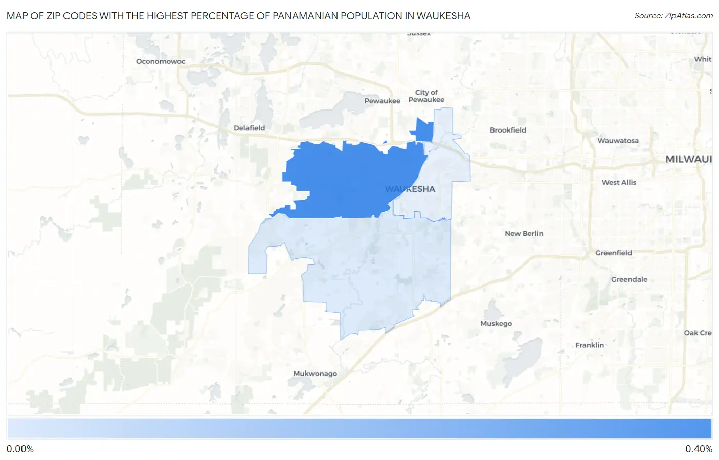 Zip Codes with the Highest Percentage of Panamanian Population in Waukesha Map