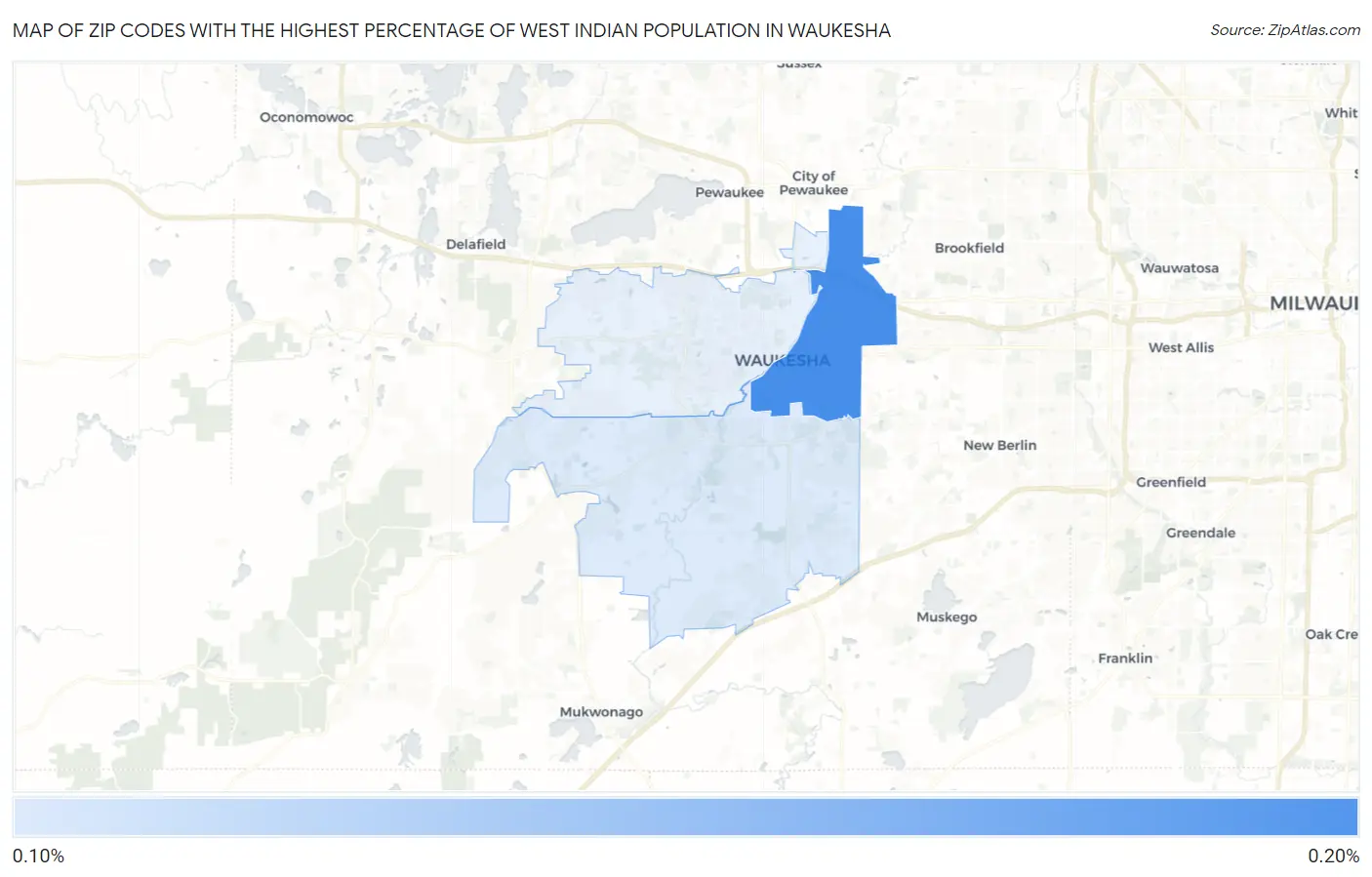 Zip Codes with the Highest Percentage of West Indian Population in Waukesha Map