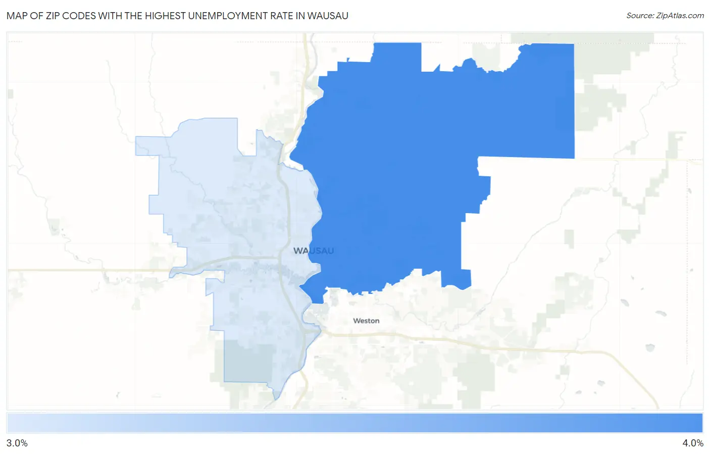 Zip Codes with the Highest Unemployment Rate in Wausau Map