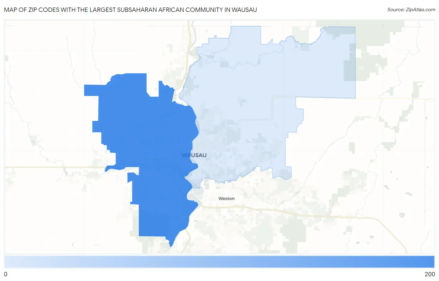 Zip Codes with the Largest Subsaharan African Community in Wausau Map