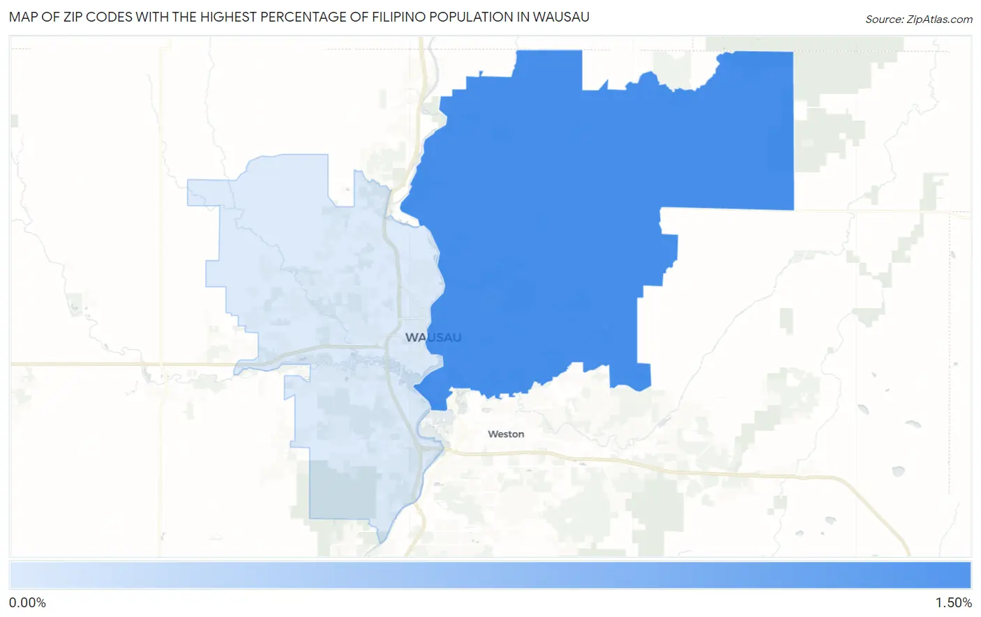 Zip Codes with the Highest Percentage of Filipino Population in Wausau Map