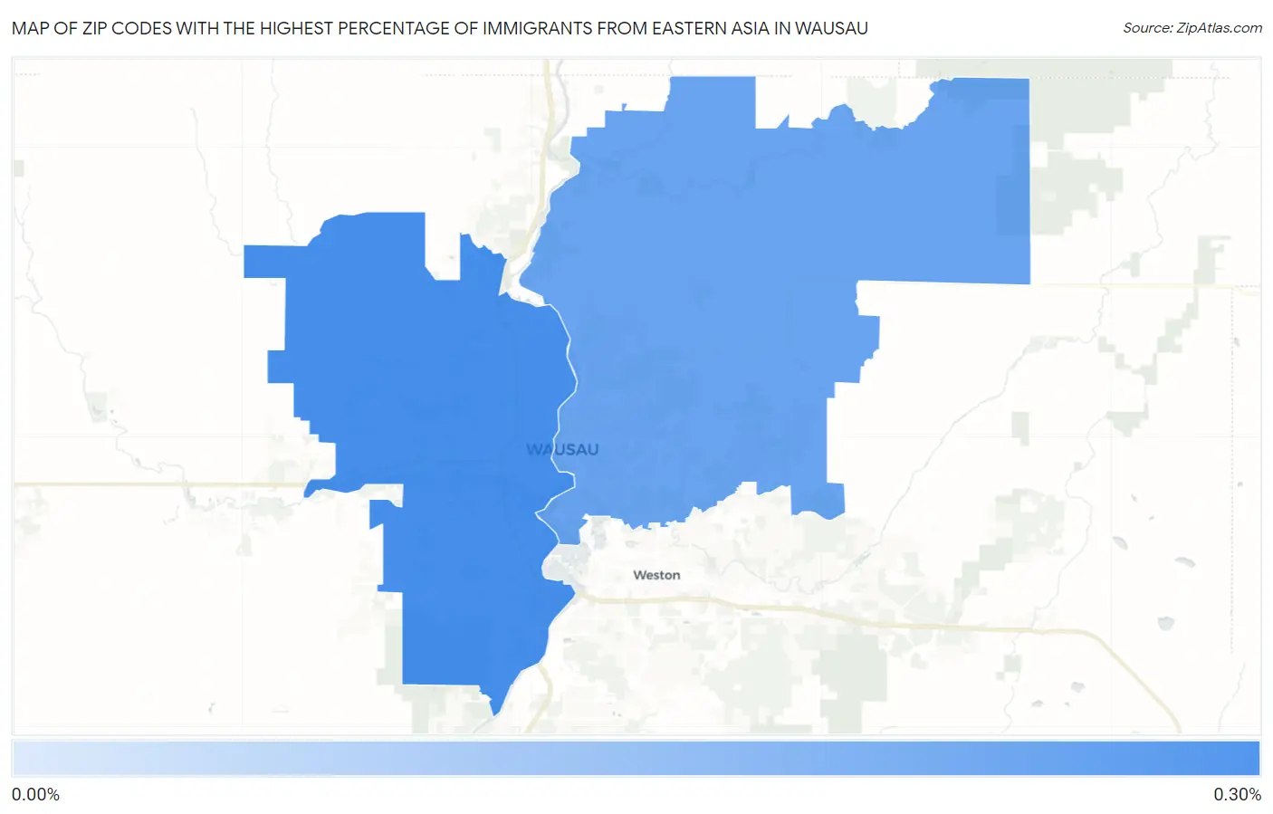 Zip Codes with the Highest Percentage of Immigrants from Eastern Asia in Wausau Map