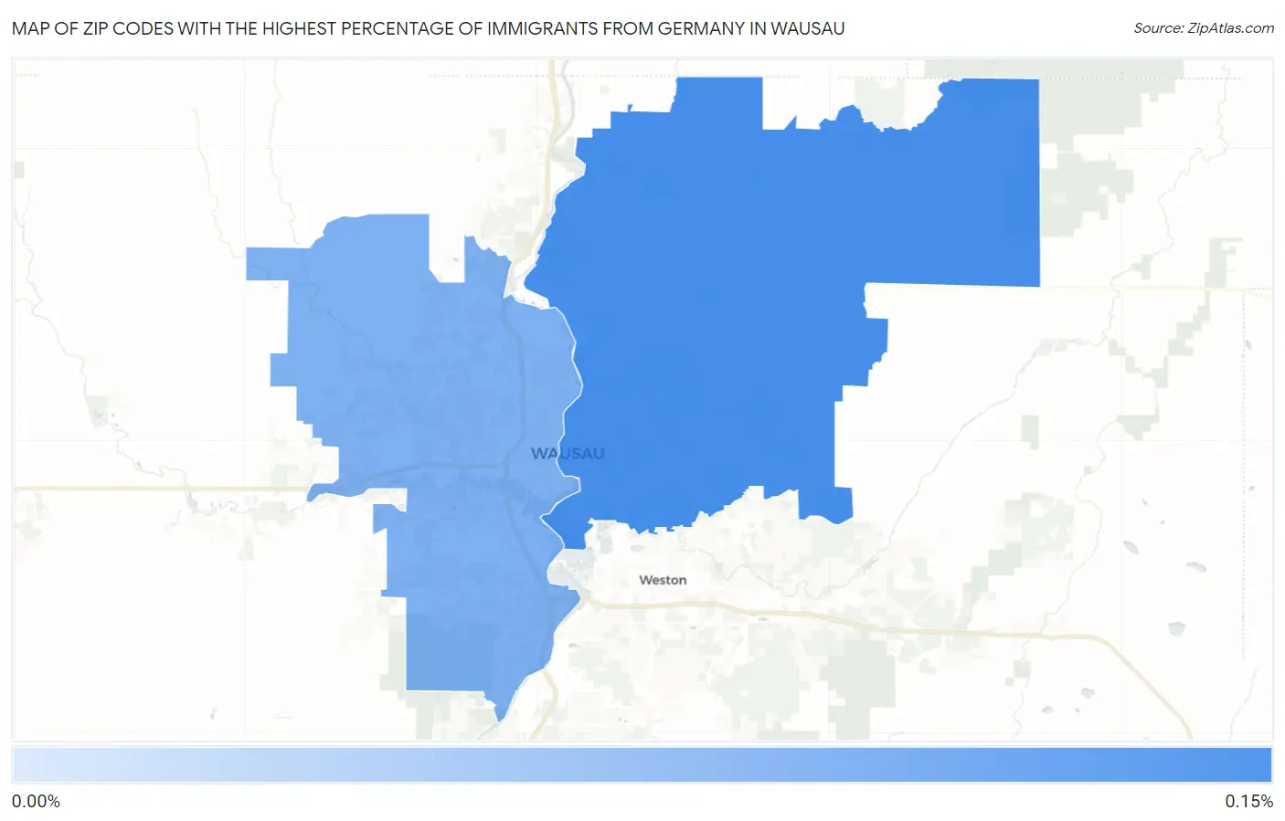 Zip Codes with the Highest Percentage of Immigrants from Germany in Wausau Map