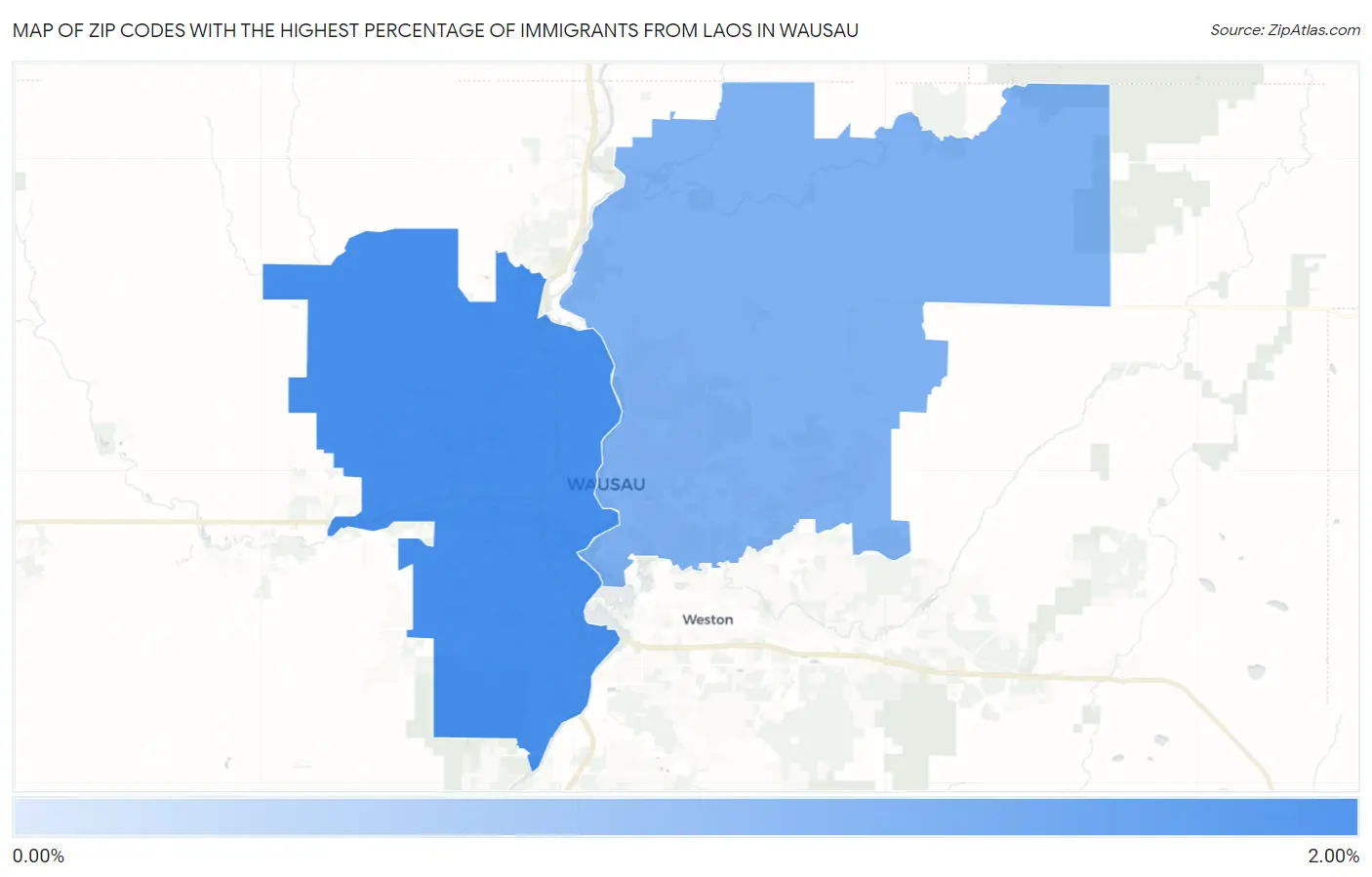 Zip Codes with the Highest Percentage of Immigrants from Laos in Wausau Map