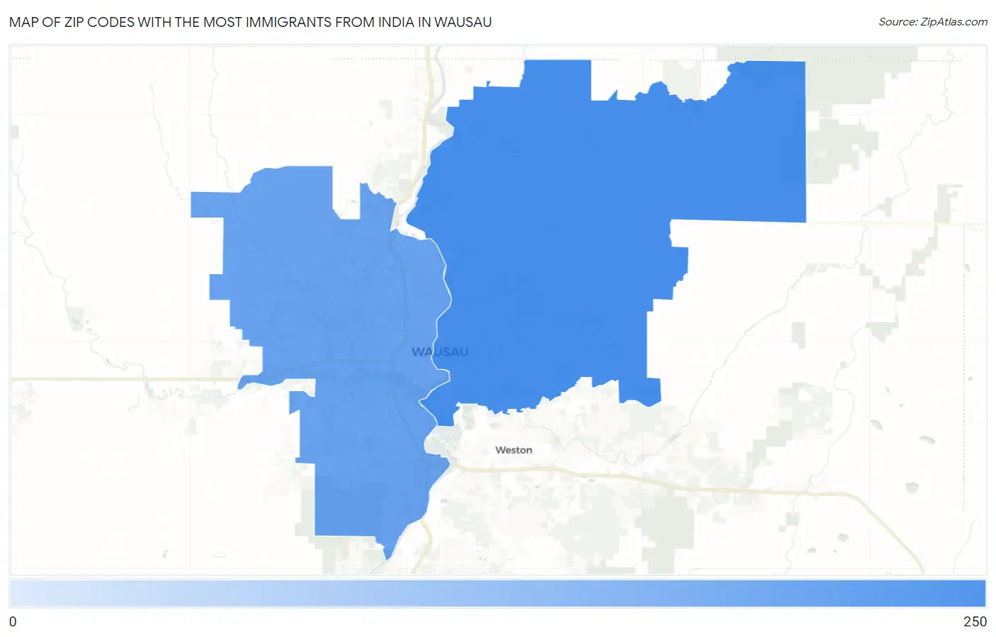Zip Codes with the Most Immigrants from India in Wausau Map