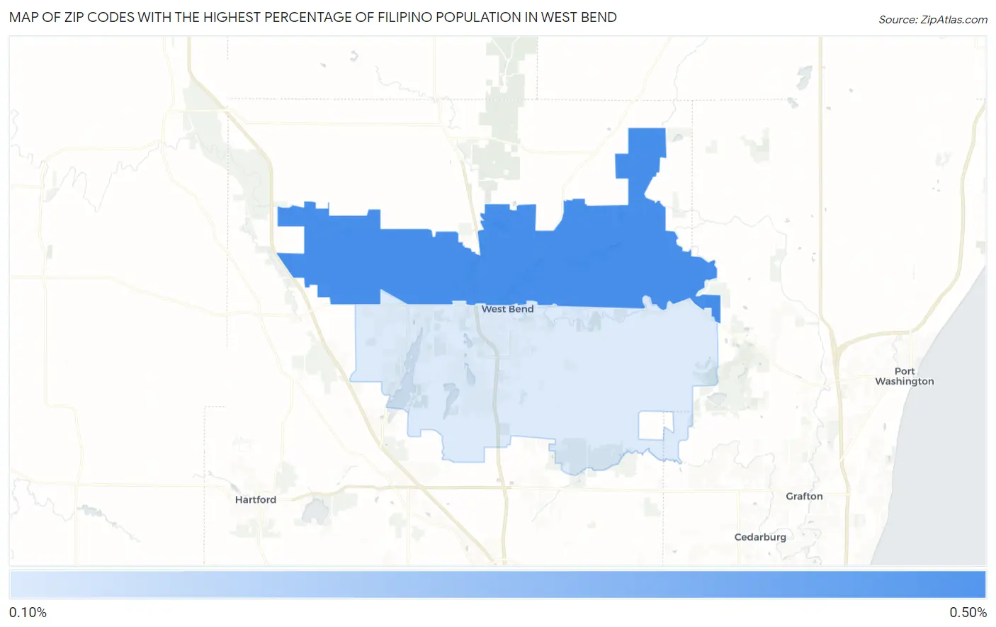 Zip Codes with the Highest Percentage of Filipino Population in West Bend Map