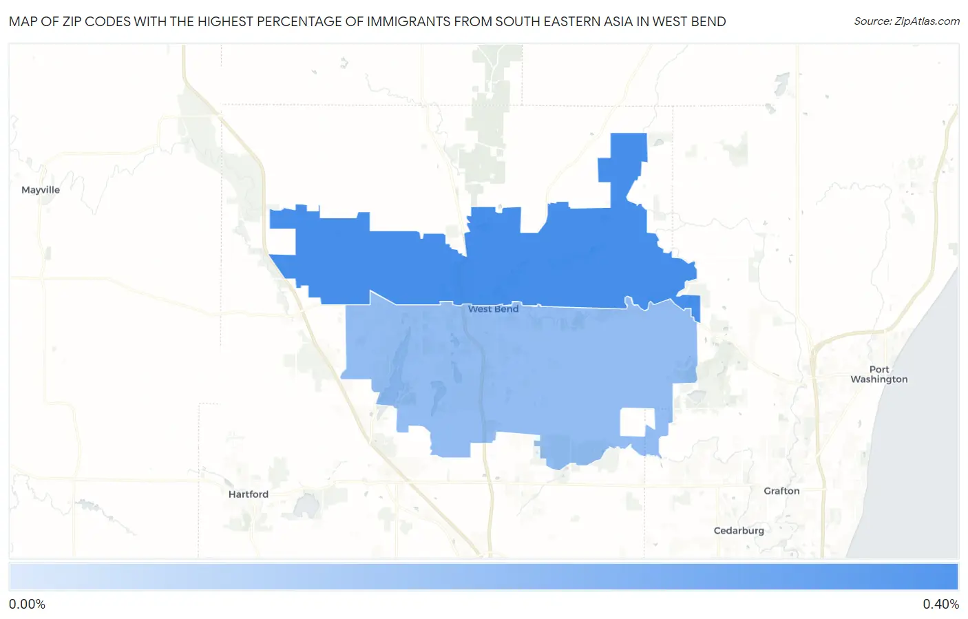 Zip Codes with the Highest Percentage of Immigrants from South Eastern Asia in West Bend Map