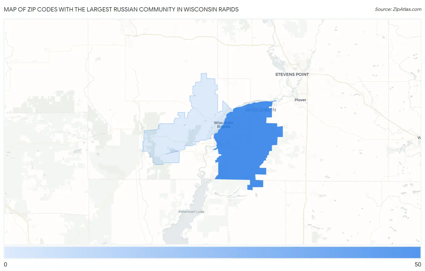 Zip Codes with the Largest Russian Community in Wisconsin Rapids Map