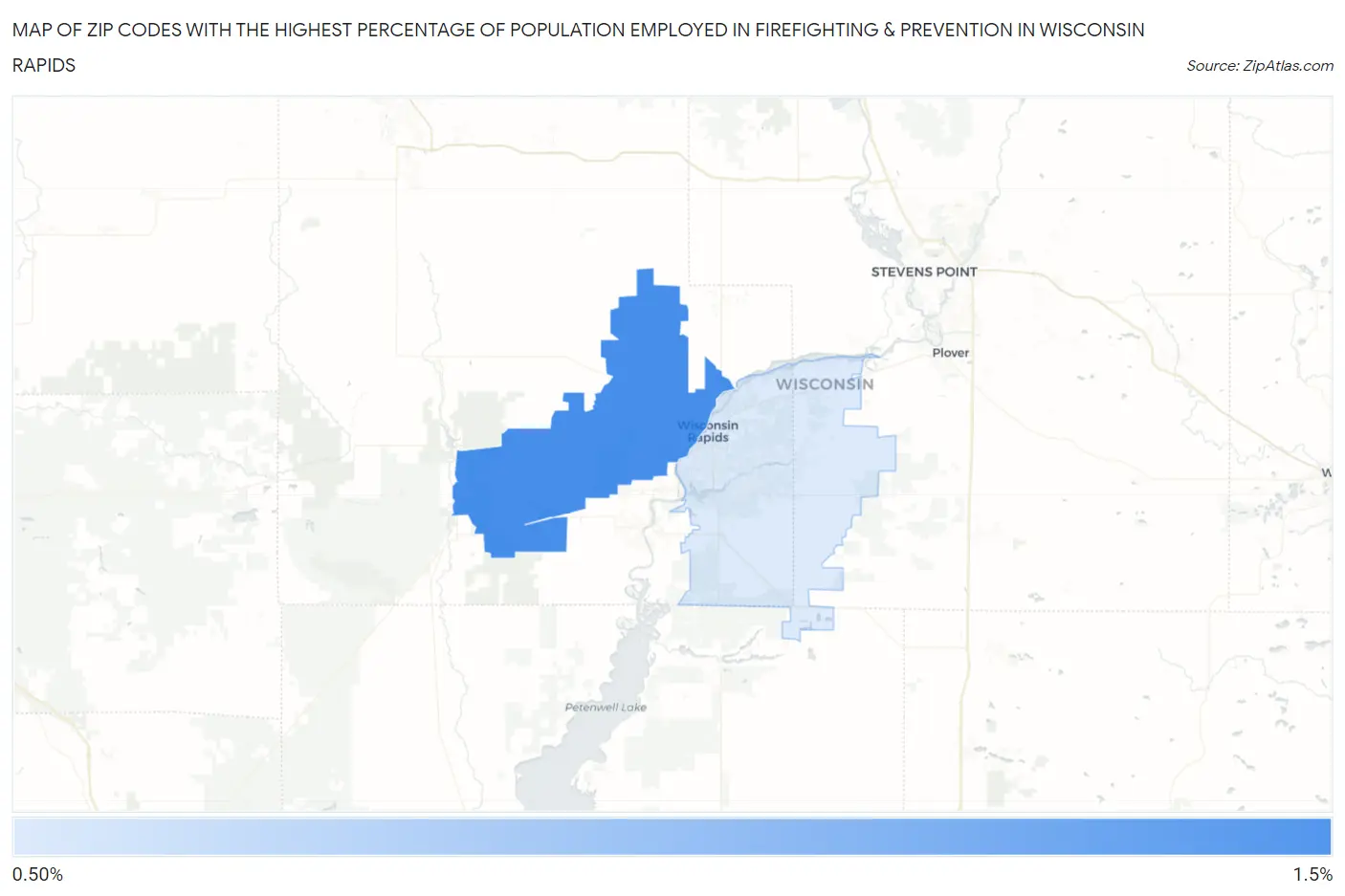 Zip Codes with the Highest Percentage of Population Employed in Firefighting & Prevention in Wisconsin Rapids Map