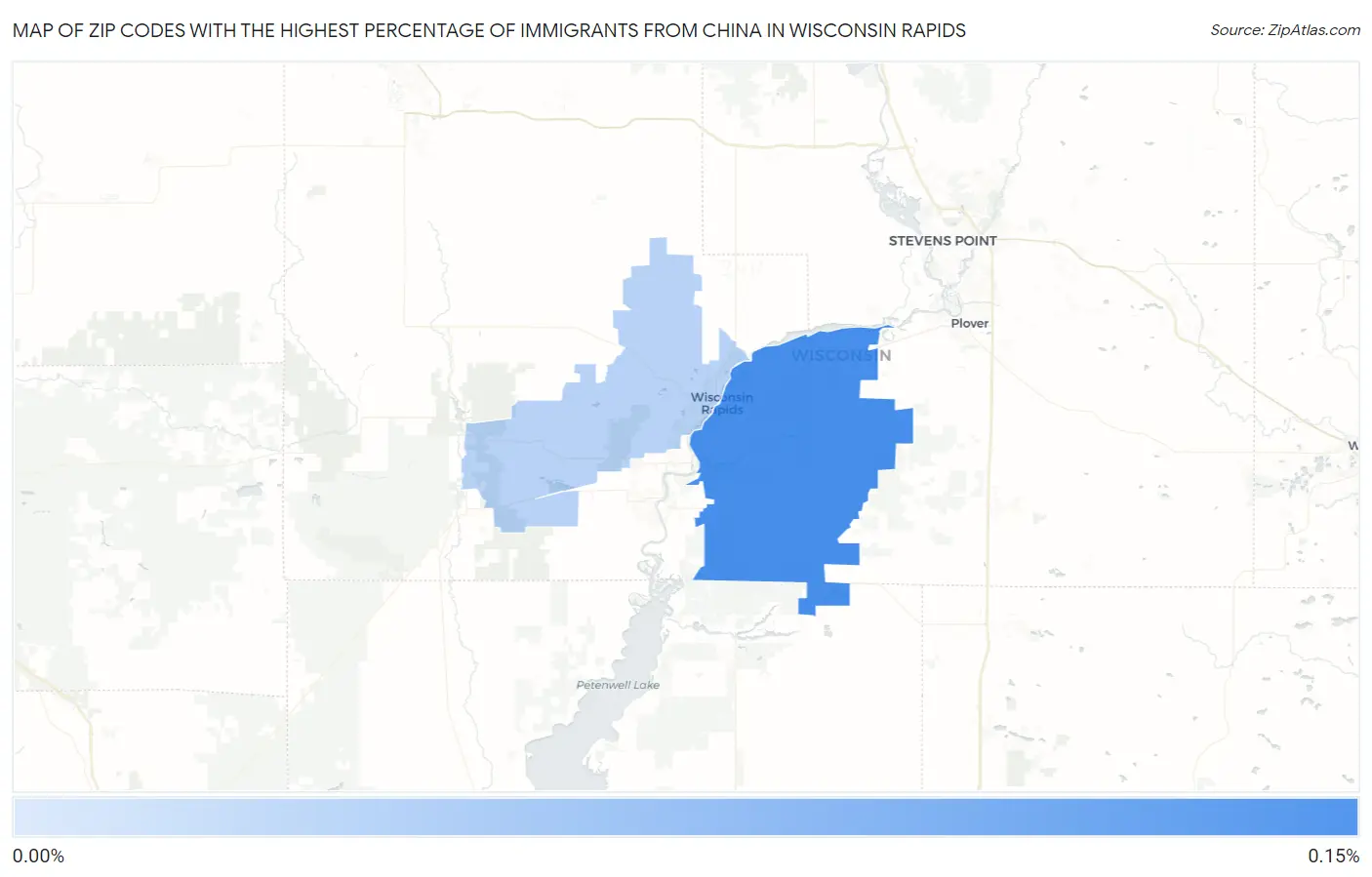Zip Codes with the Highest Percentage of Immigrants from China in Wisconsin Rapids Map