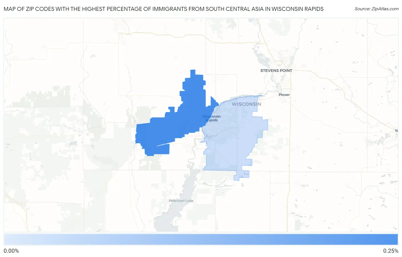 Zip Codes with the Highest Percentage of Immigrants from South Central Asia in Wisconsin Rapids Map