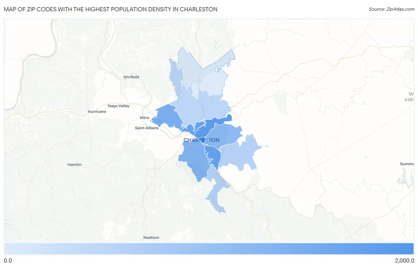 Zip Codes with the Highest Population Density in Charleston Map