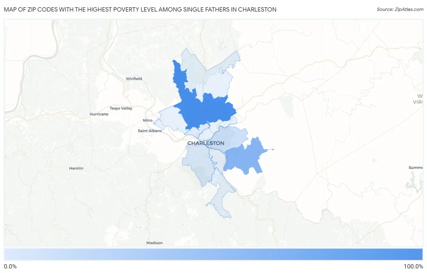 Zip Codes with the Highest Poverty Level Among Single Fathers in Charleston Map