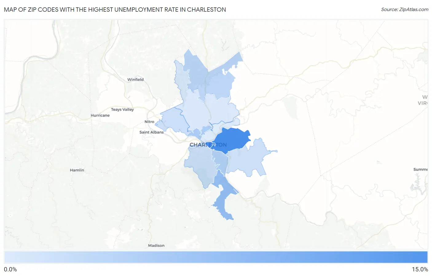 Zip Codes with the Highest Unemployment Rate in Charleston Map