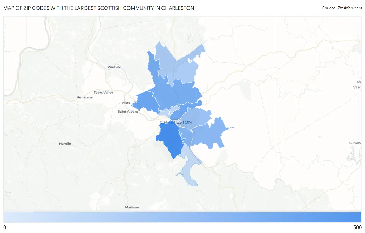 Zip Codes with the Largest Scottish Community in Charleston Map