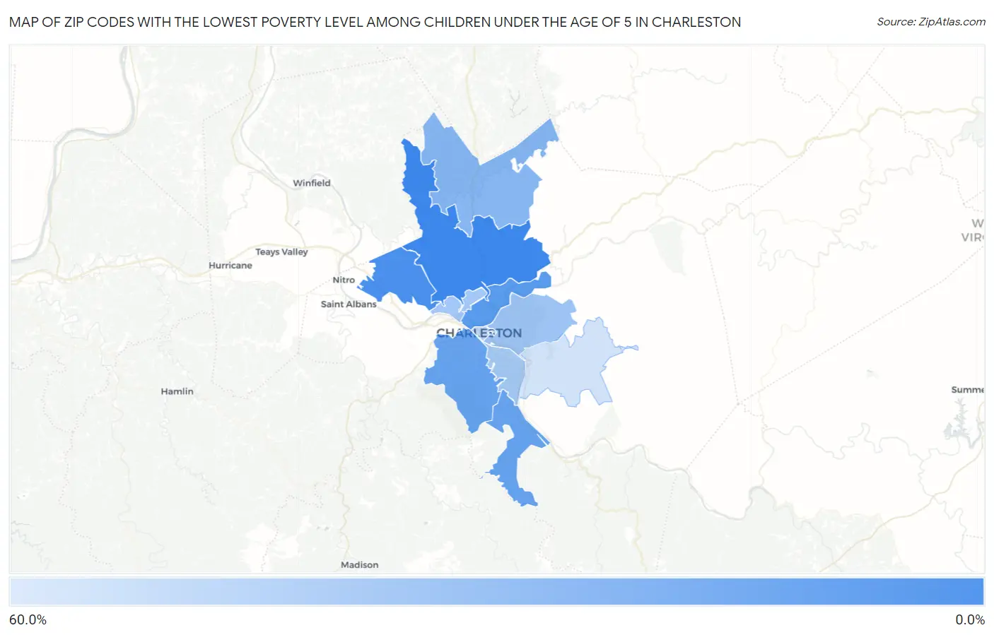 Zip Codes with the Lowest Poverty Level Among Children Under the Age of 5 in Charleston Map