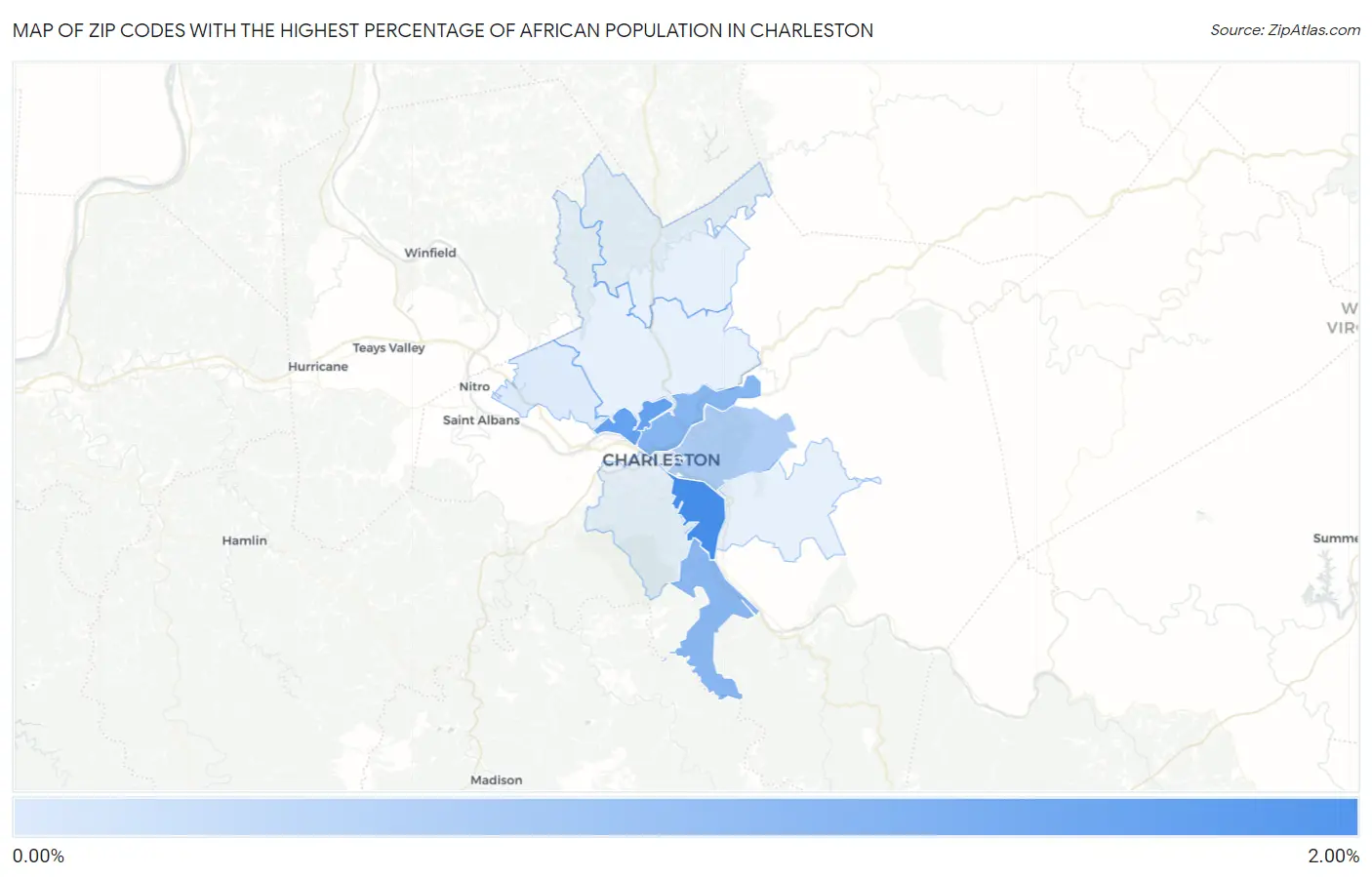 Zip Codes with the Highest Percentage of African Population in Charleston Map