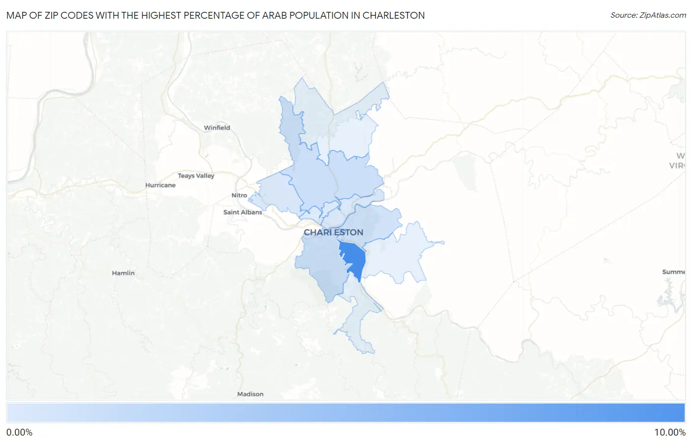 Zip Codes with the Highest Percentage of Arab Population in Charleston Map