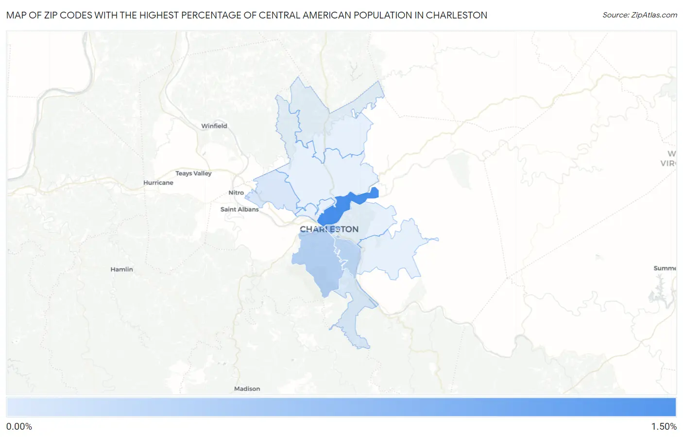 Zip Codes with the Highest Percentage of Central American Population in Charleston Map