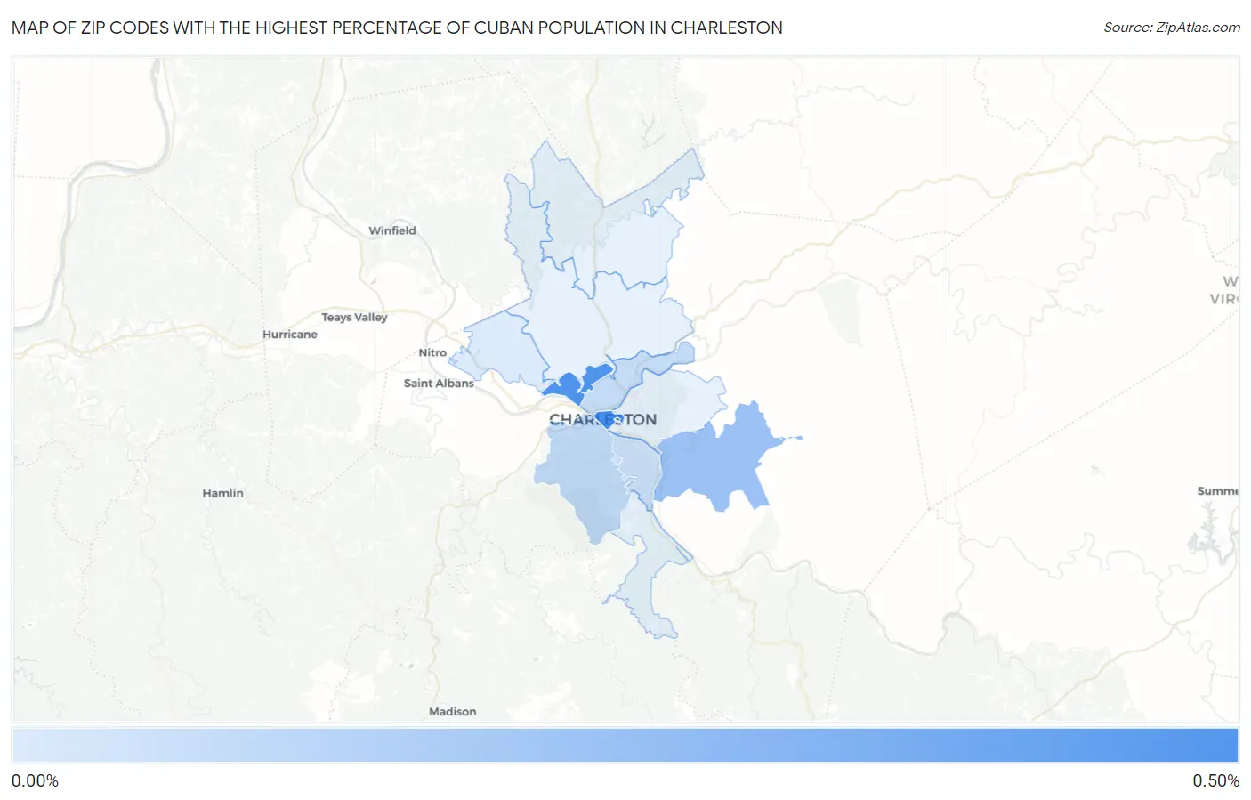 Zip Codes with the Highest Percentage of Cuban Population in Charleston Map