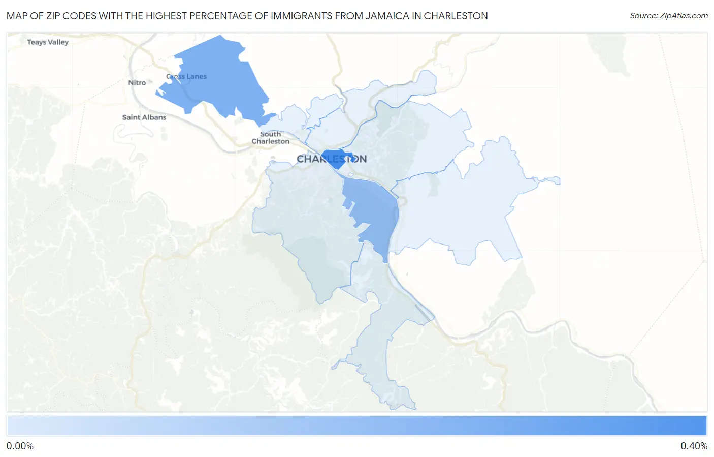 Zip Codes with the Highest Percentage of Immigrants from Jamaica in Charleston Map