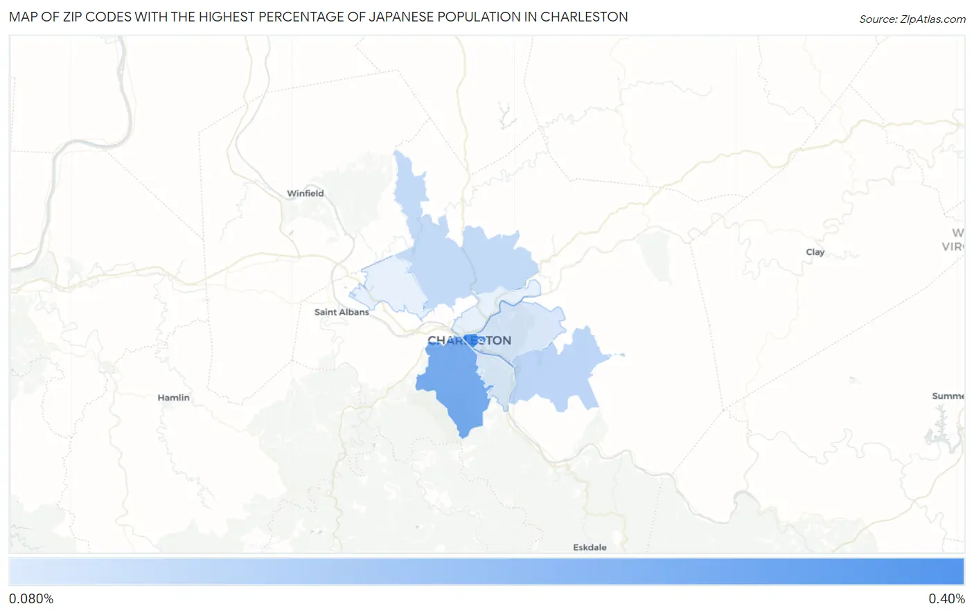 Zip Codes with the Highest Percentage of Japanese Population in Charleston Map