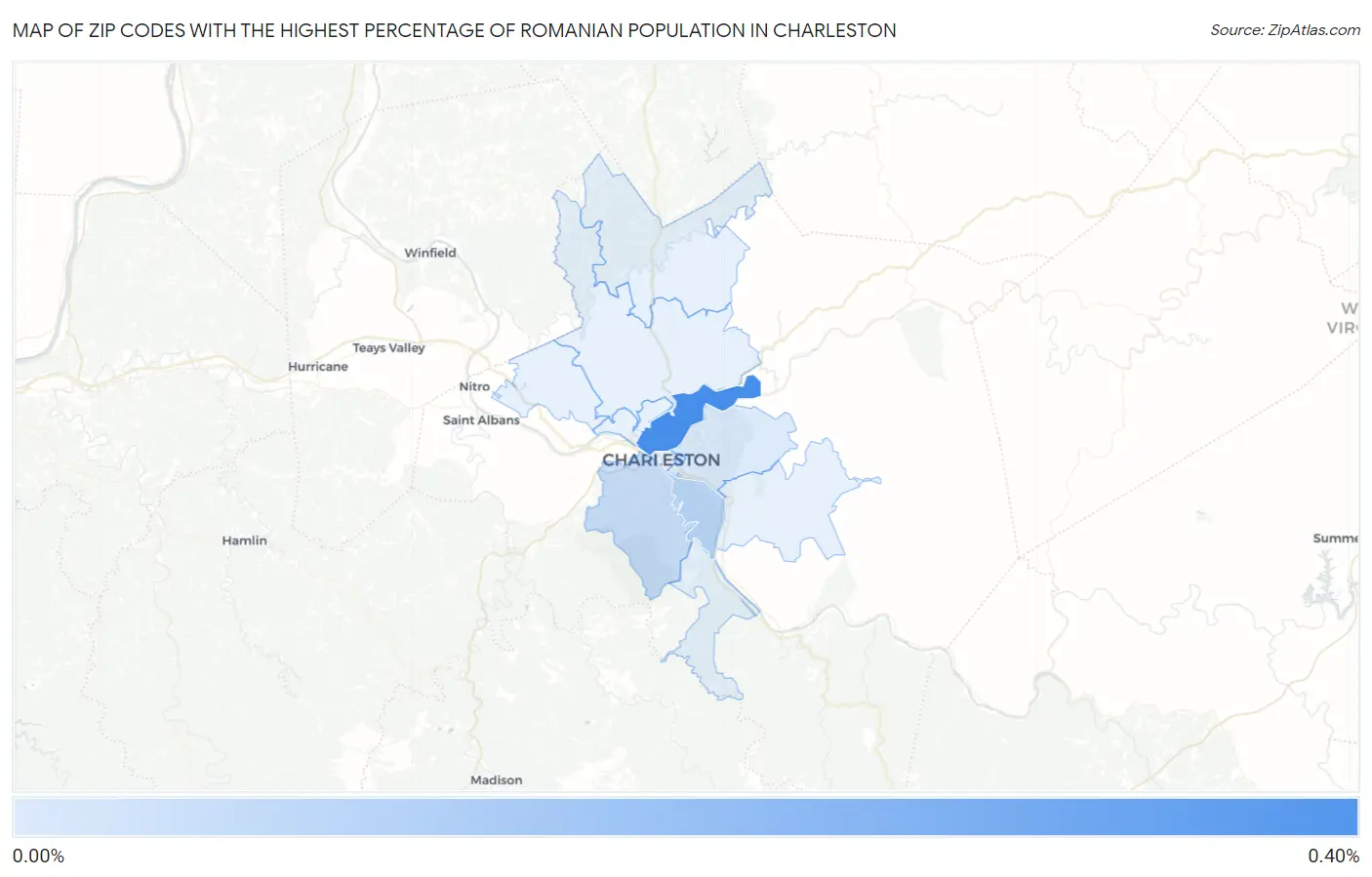 Zip Codes with the Highest Percentage of Romanian Population in Charleston Map