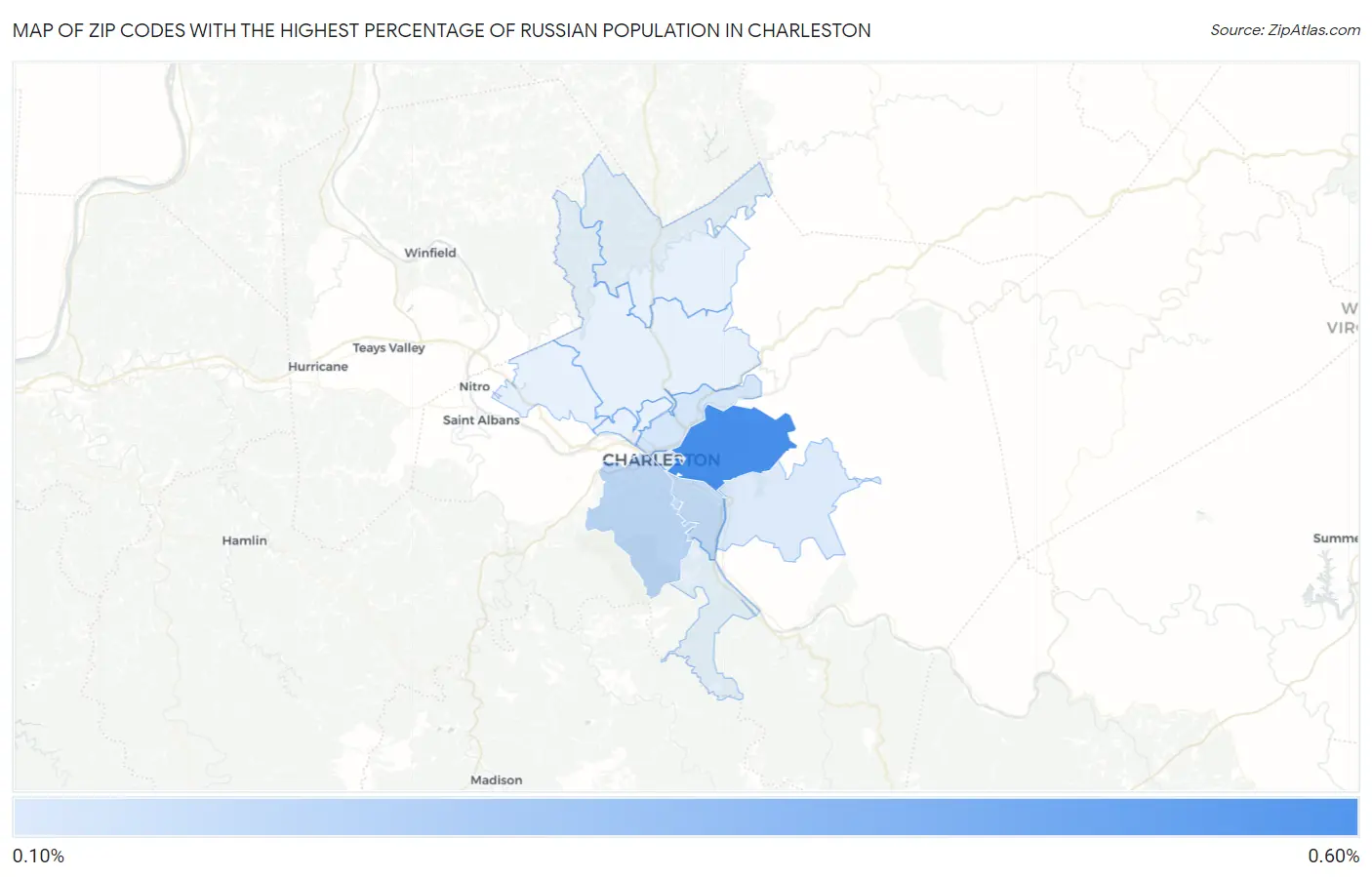 Zip Codes with the Highest Percentage of Russian Population in Charleston Map