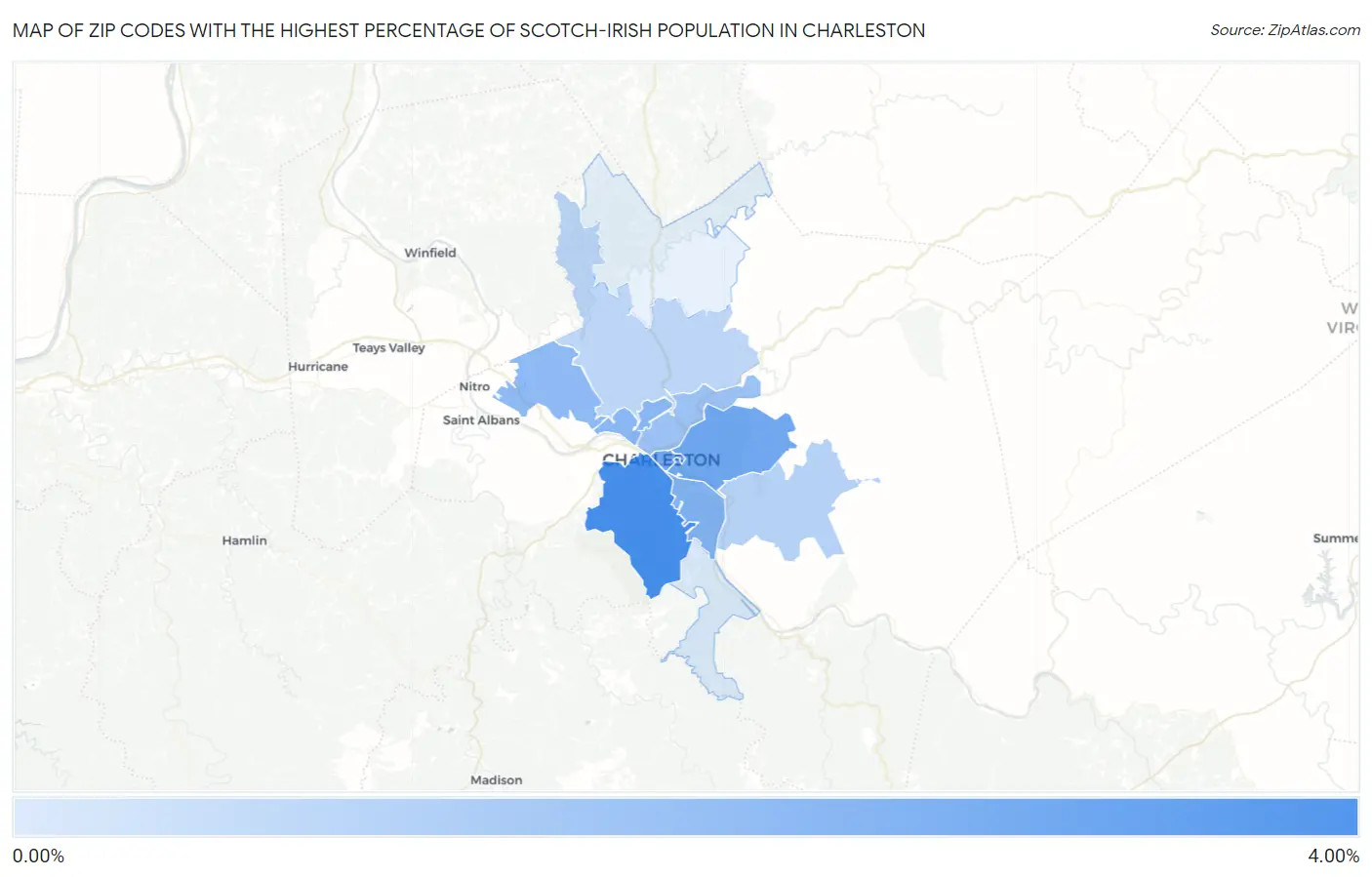 Zip Codes with the Highest Percentage of Scotch-Irish Population in Charleston Map