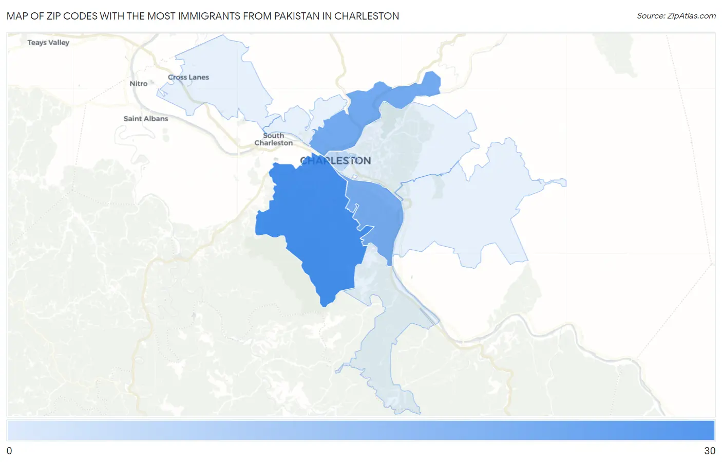 Zip Codes with the Most Immigrants from Pakistan in Charleston Map