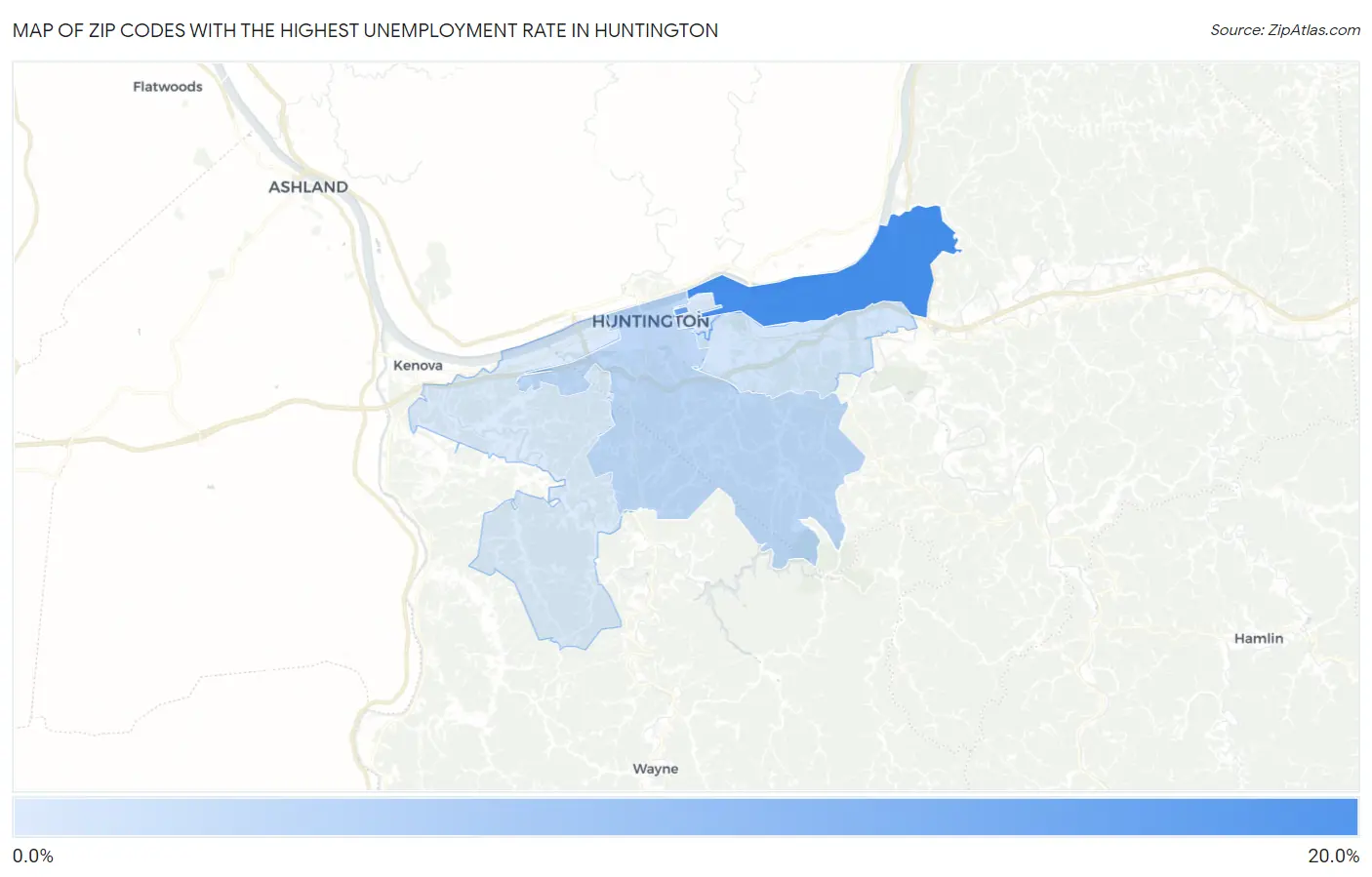 Zip Codes with the Highest Unemployment Rate in Huntington Map