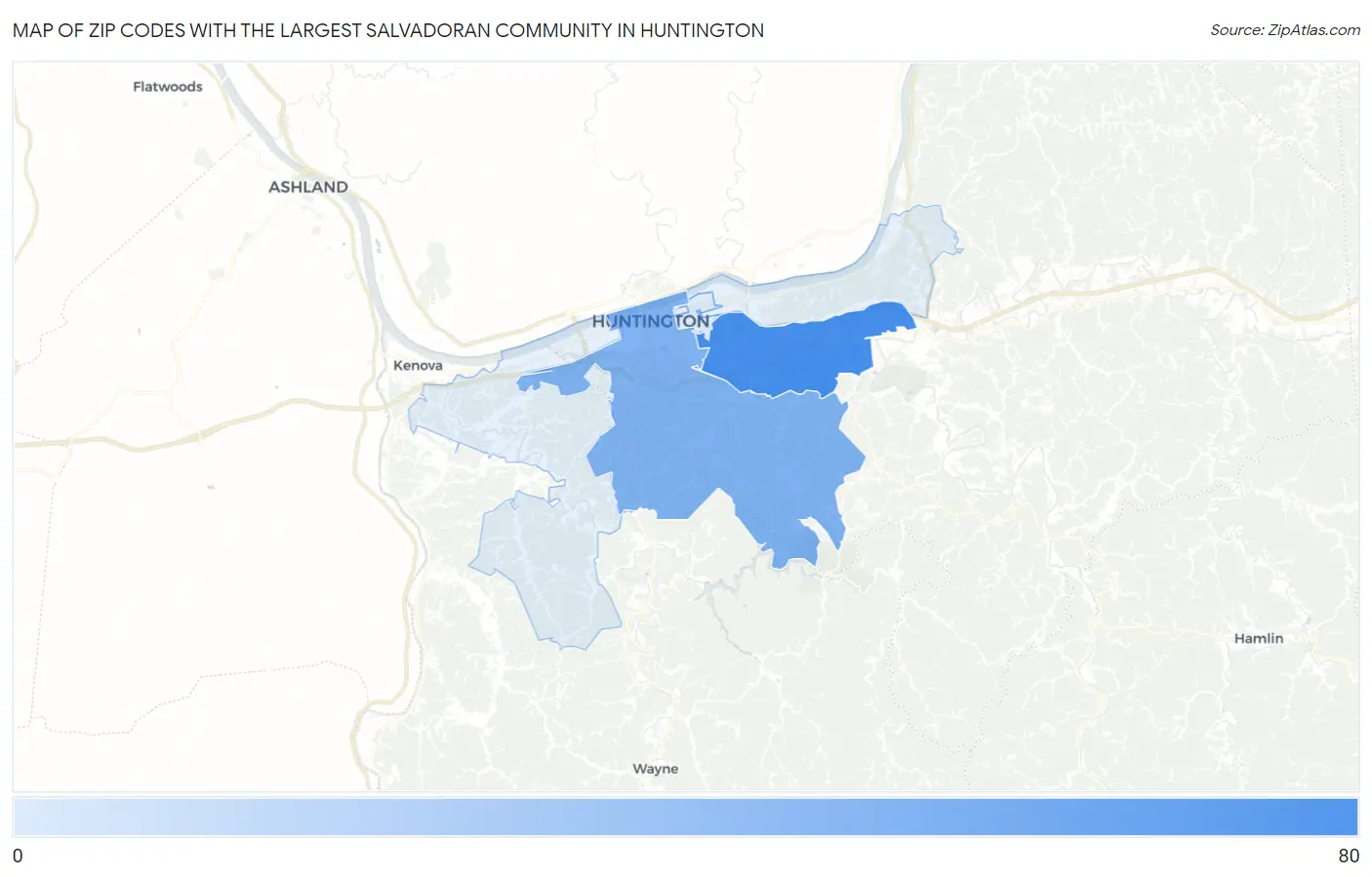 Zip Codes with the Largest Salvadoran Community in Huntington Map