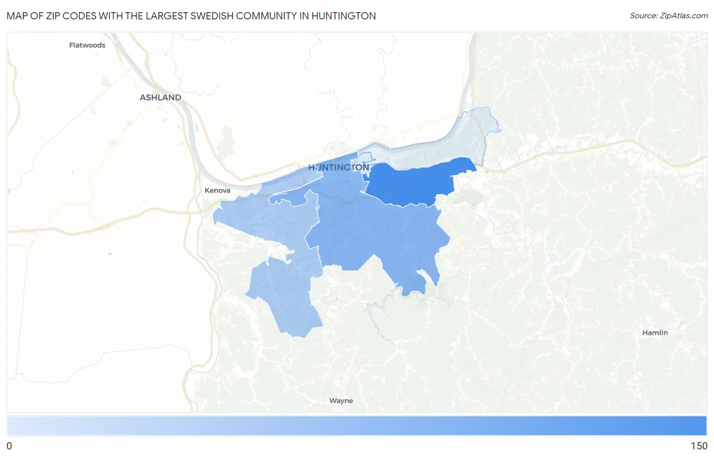 Zip Codes with the Largest Swedish Community in Huntington Map