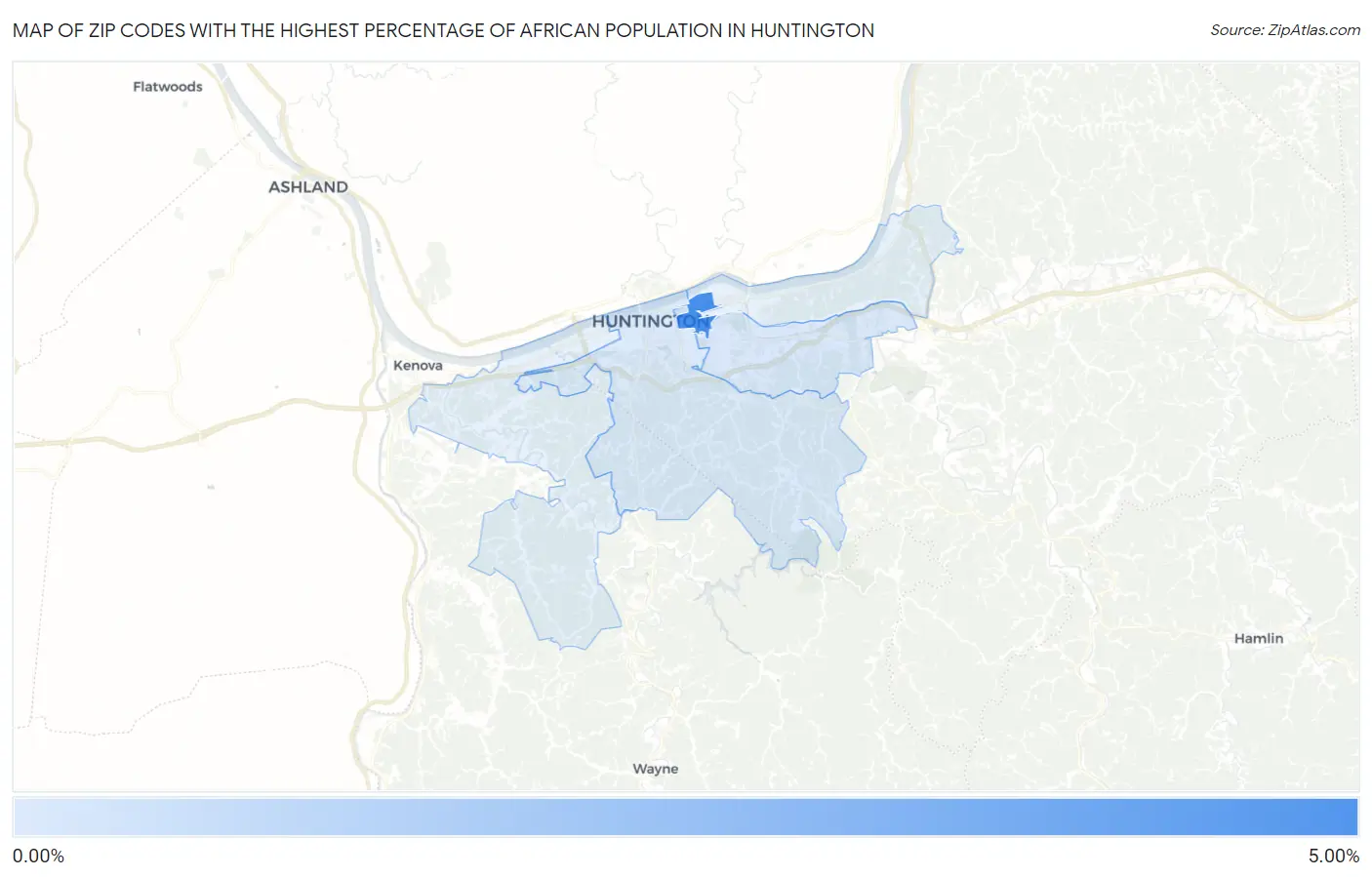 Zip Codes with the Highest Percentage of African Population in Huntington Map