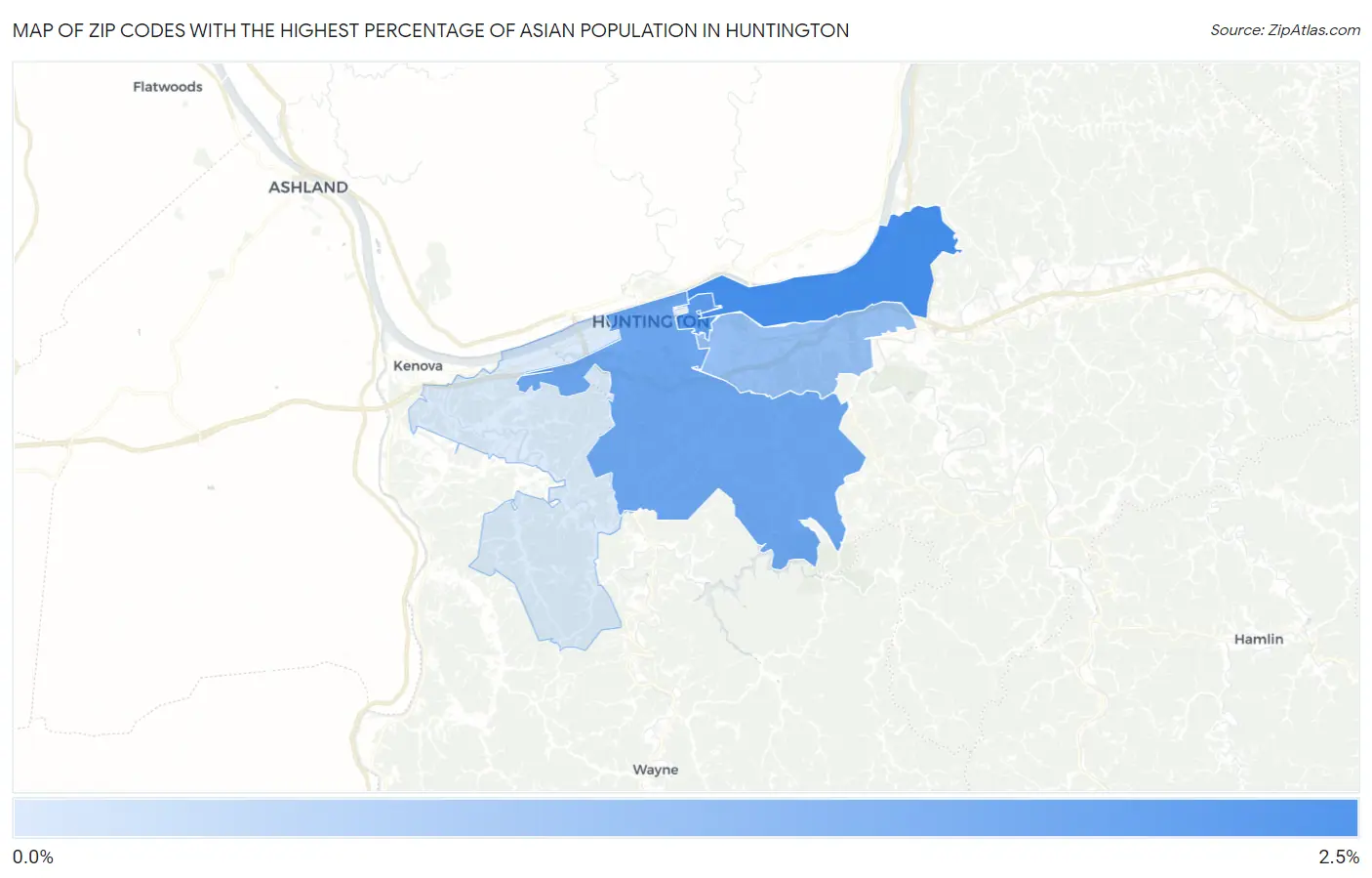 Zip Codes with the Highest Percentage of Asian Population in Huntington Map