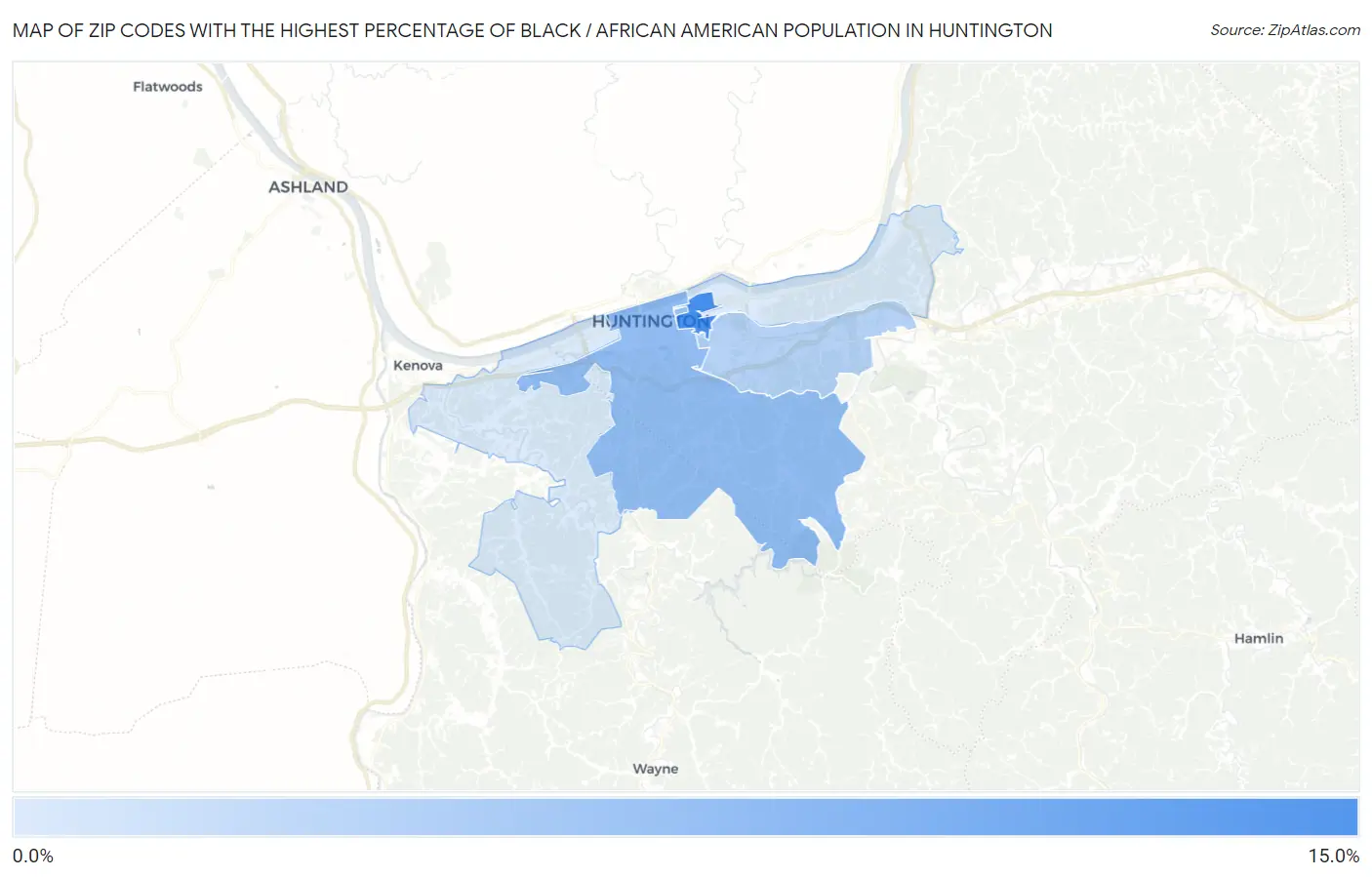 Zip Codes with the Highest Percentage of Black / African American Population in Huntington Map