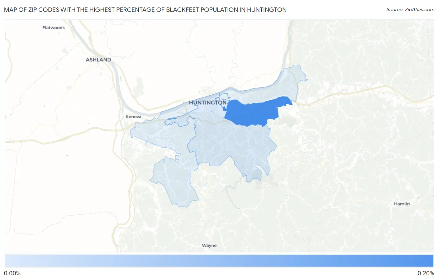 Zip Codes with the Highest Percentage of Blackfeet Population in Huntington Map