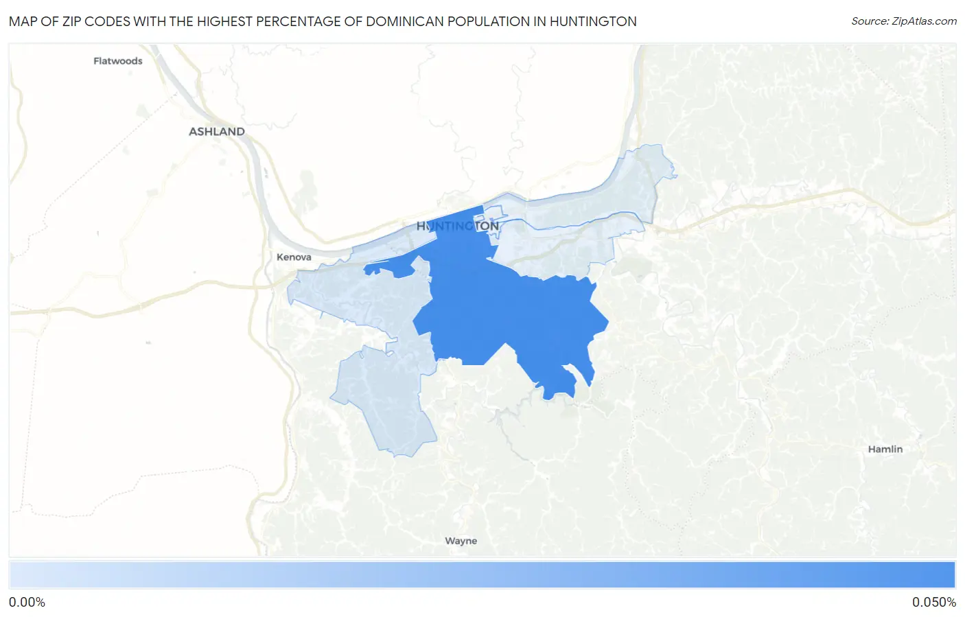 Zip Codes with the Highest Percentage of Dominican Population in Huntington Map