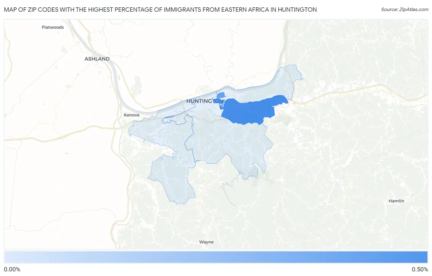 Zip Codes with the Highest Percentage of Immigrants from Eastern Africa in Huntington Map