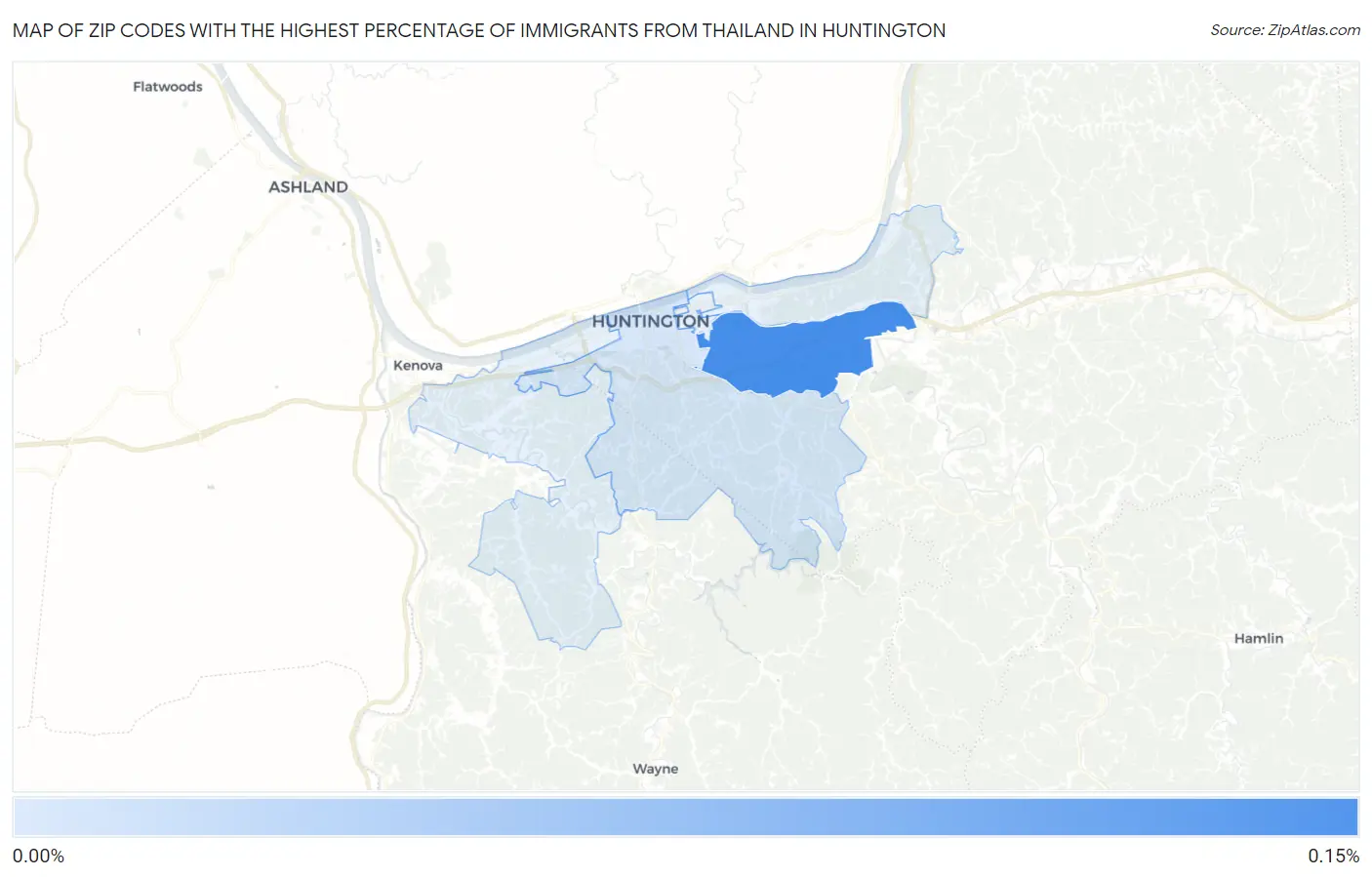 Zip Codes with the Highest Percentage of Immigrants from Thailand in Huntington Map