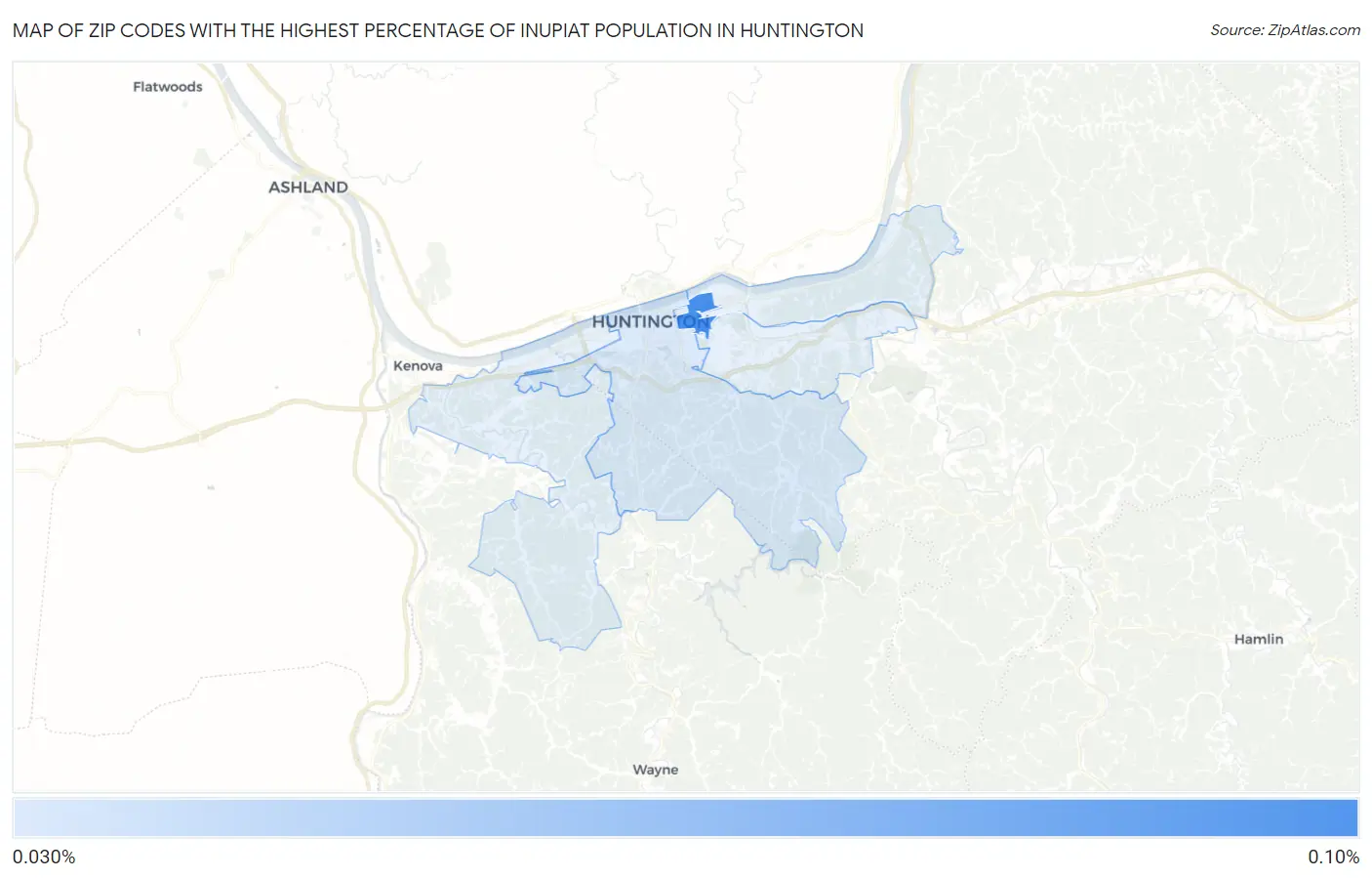 Zip Codes with the Highest Percentage of Inupiat Population in Huntington Map