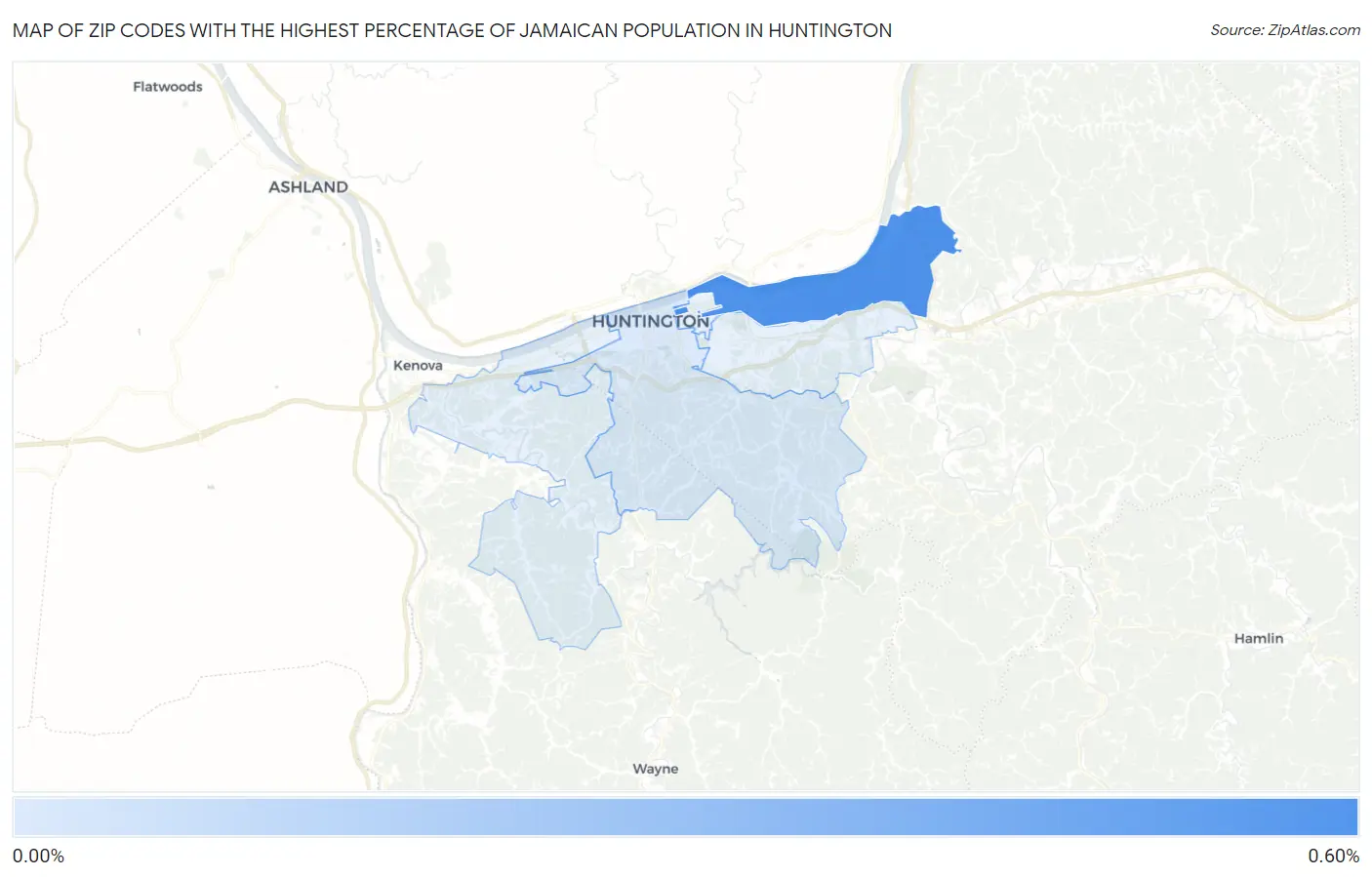 Zip Codes with the Highest Percentage of Jamaican Population in Huntington Map