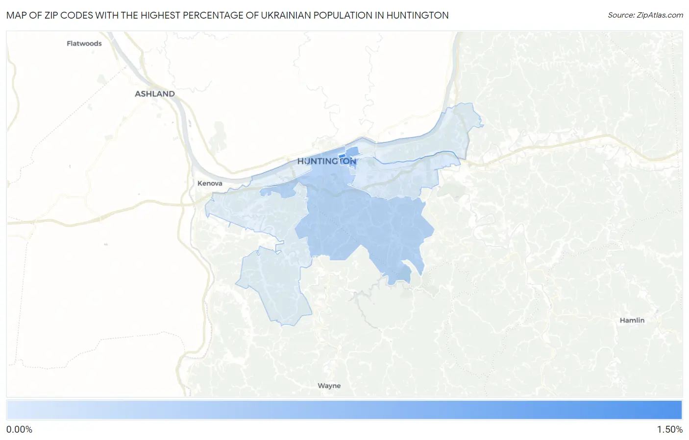 Zip Codes with the Highest Percentage of Ukrainian Population in Huntington Map
