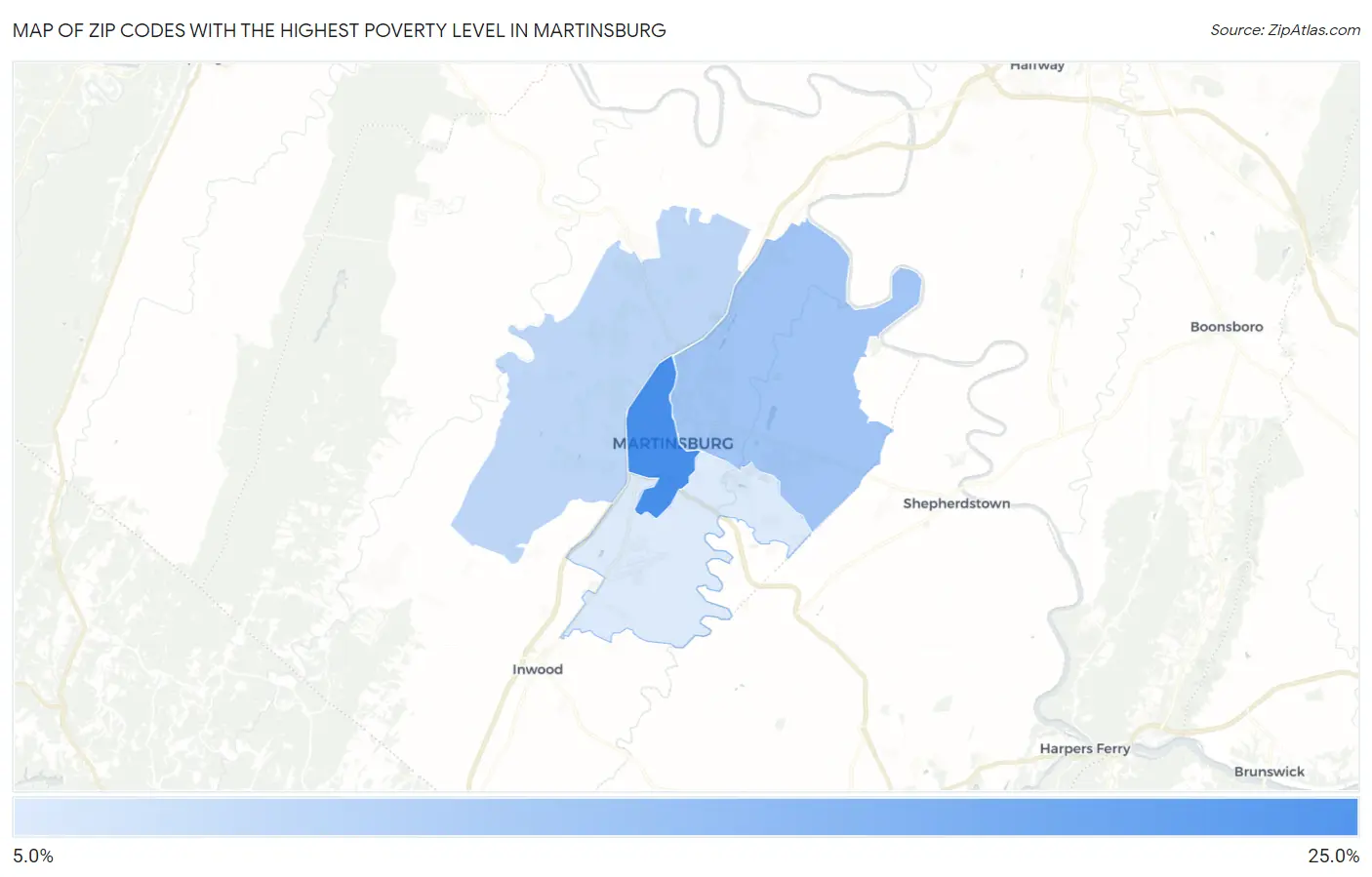 Zip Codes with the Highest Poverty Level in Martinsburg Map